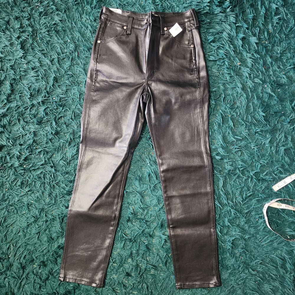 Wrangler Black Coated High Rise Slim Jeans Faux Leather Pants 26x27 NWT